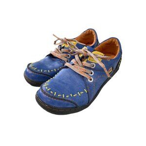 TMA Eyes Time Leather Lace Up Sneakers Size 8 Blue Yellow Comfort Shoes Active